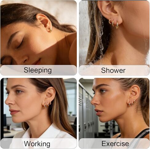 3 Pairs Gold Hoop Earrings Set for Women, 10mm 12mm 14mm Chunky Huggie Earrings, 14K Gold Plated Stainless Steel Trendy Everyday Jewelry Gift in Saudi Arabia