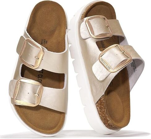 Project Cloud Genuine Leather Platform Sandals Women Footwear - Wedge Chunky Sandals Womens sandals with Memory Foam Insole and Cork Footbed (GREECECHUNKY,LIGD, 10) in Kuwait