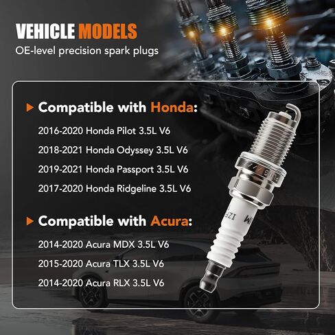 6 Pack Iridium Spark Plugs 95350 DILZKR7B11G for 2016 2017 2018 2019 2020 Honda Pilot Ridgeline, Honda Odyssey Passport 2018 2019 2020 2021, Acura MDX TLX RLX 2014-2020 3.5 V6 in Saudi Arabia