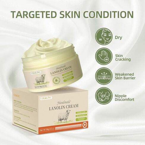 CHIALING Handmade Lanolin - 100% Pure Natural Australian Lanolin -Made in USA - USP Grade Moisturizer for Dry/Cracked Skin, Nipple Discomfort,Lips & Eczema | Unscented, Additive-Free(3.5 oz) in Saudi Arabia