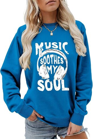 المرأة الموسيقى البلسم روحي البلوز مضحك سماعة الرسم السترة البلد حفلة موسيقية عادية Crewneck LongSleeve الأعلى in Kuwait