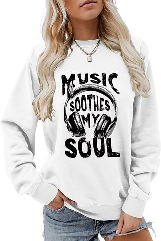 المرأة الموسيقى البلسم روحي البلوز مضحك سماعة الرسم السترة البلد حفلة موسيقية عادية Crewneck LongSleeve الأعلى in Kuwait