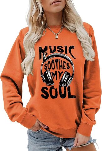 المرأة الموسيقى البلسم روحي البلوز مضحك سماعة الرسم السترة البلد حفلة موسيقية عادية Crewneck LongSleeve الأعلى in Kuwait