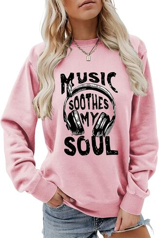 المرأة الموسيقى البلسم روحي البلوز مضحك سماعة الرسم السترة البلد حفلة موسيقية عادية Crewneck LongSleeve الأعلى in Kuwait