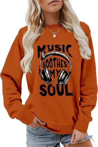 المرأة الموسيقى البلسم روحي البلوز مضحك سماعة الرسم السترة البلد حفلة موسيقية عادية Crewneck LongSleeve الأعلى in Kuwait