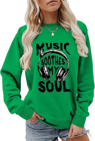 المرأة الموسيقى البلسم روحي البلوز مضحك سماعة الرسم السترة البلد حفلة موسيقية عادية Crewneck LongSleeve الأعلى in Kuwait