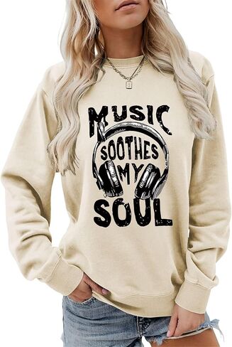 المرأة الموسيقى البلسم روحي البلوز مضحك سماعة الرسم السترة البلد حفلة موسيقية عادية Crewneck LongSleeve الأعلى in Kuwait