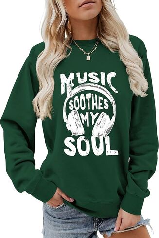 المرأة الموسيقى البلسم روحي البلوز مضحك سماعة الرسم السترة البلد حفلة موسيقية عادية Crewneck LongSleeve الأعلى in Kuwait