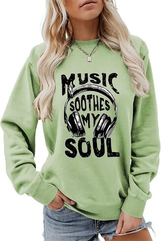 المرأة الموسيقى البلسم روحي البلوز مضحك سماعة الرسم السترة البلد حفلة موسيقية عادية Crewneck LongSleeve الأعلى in Kuwait