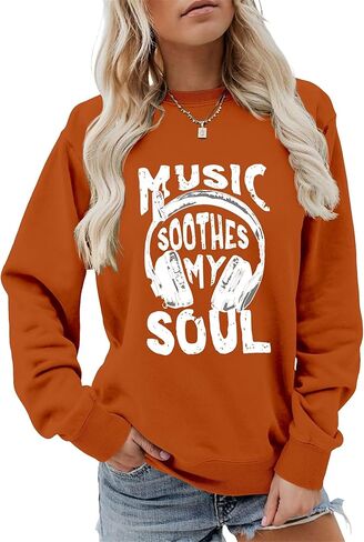 المرأة الموسيقى البلسم روحي البلوز مضحك سماعة الرسم السترة البلد حفلة موسيقية عادية Crewneck LongSleeve الأعلى in Kuwait