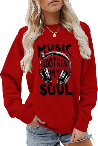 المرأة الموسيقى البلسم روحي البلوز مضحك سماعة الرسم السترة البلد حفلة موسيقية عادية Crewneck LongSleeve الأعلى in Kuwait
