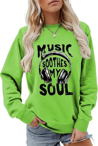 المرأة الموسيقى البلسم روحي البلوز مضحك سماعة الرسم السترة البلد حفلة موسيقية عادية Crewneck LongSleeve الأعلى in Kuwait