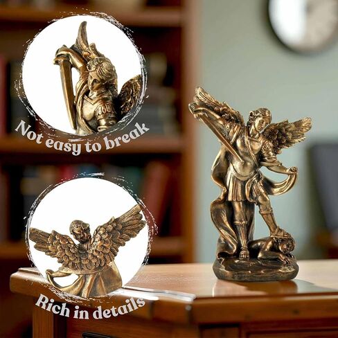 تمثال القديس ميخائيل رئيس الملائكة - تمثال ديني من الراتنج البرونزي يصور القديس ميخائيل وهو يهزم الشر - تمثال الملاك الكاثوليكي المسيحي للمنزل والمكتب وديكور الصلاة in Kuwait