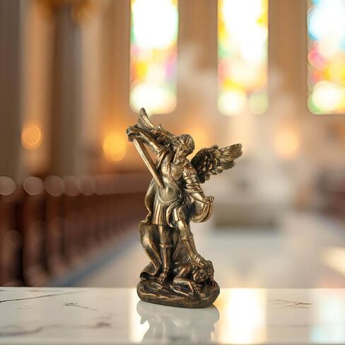 تمثال القديس ميخائيل رئيس الملائكة - تمثال ديني من الراتنج البرونزي يصور القديس ميخائيل وهو يهزم الشر - تمثال الملاك الكاثوليكي المسيحي للمنزل والمكتب وديكور الصلاة in Kuwait