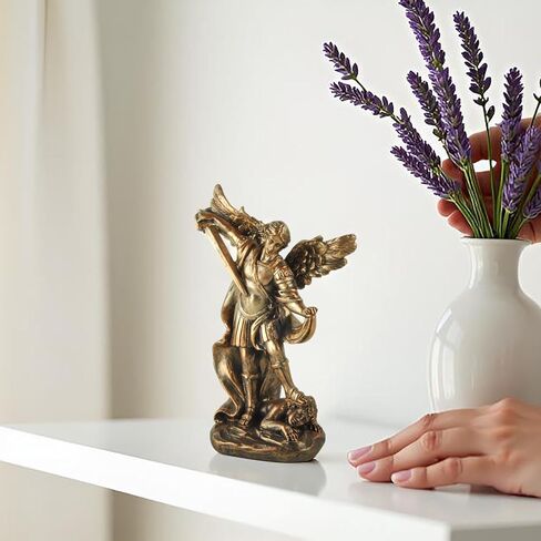 تمثال القديس ميخائيل رئيس الملائكة - تمثال ديني من الراتنج البرونزي يصور القديس ميخائيل وهو يهزم الشر - تمثال الملاك الكاثوليكي المسيحي للمنزل والمكتب وديكور الصلاة in Kuwait