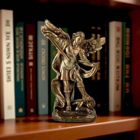 تمثال القديس ميخائيل رئيس الملائكة - تمثال ديني من الراتنج البرونزي يصور القديس ميخائيل وهو يهزم الشر - تمثال الملاك الكاثوليكي المسيحي للمنزل والمكتب وديكور الصلاة in Kuwait