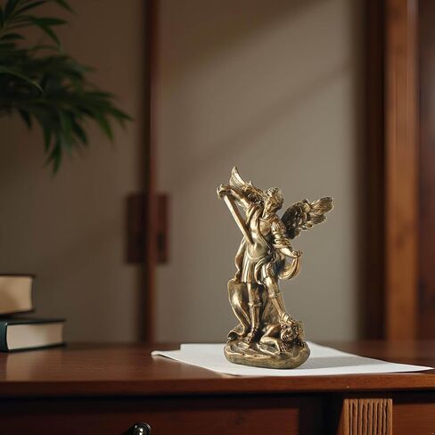 تمثال القديس ميخائيل رئيس الملائكة - تمثال ديني من الراتنج البرونزي يصور القديس ميخائيل وهو يهزم الشر - تمثال الملاك الكاثوليكي المسيحي للمنزل والمكتب وديكور الصلاة in Kuwait