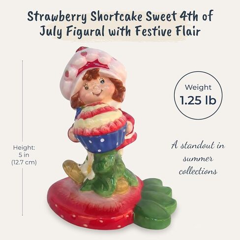 Strawberry Shortcake Sweet 4th of July Figural, 5.25" L x 4" W x 5" H Created by Blue Sky Clayworks in Saudi Arabia
