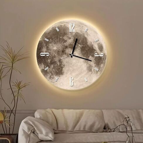 20" 3D Moon Wall Clock with Dimmable LED Backlight, Modern Silent Non-Ticking Crystal Porcelain Decor, Ambient Night Light for Bedroom, Living Room & Kids Room (White Numbers) in Saudi Arabia