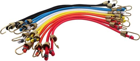 12 قطعة من حبال بنجي صغيرة مقاس 25.4 سم مع خطافات للتخييم في الهواء الطلق وخيام الأقمشة والدراجات ورفوف سقف الأمتعة وأشرطة تأمين البضائع أحمر وأسود وأزرق وأصفر وأبيض وبرتقالي in Kuwait