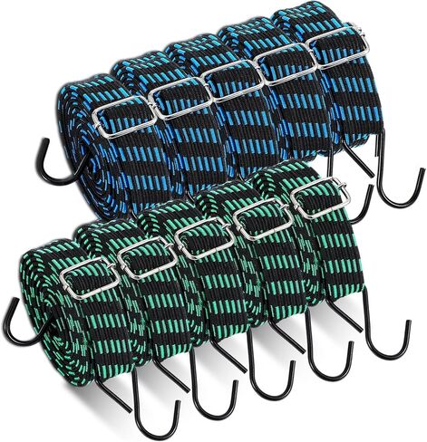 10 عبوات من حبال بنجي شديدة التحمل مع خطافات، 43.3-78.74 بوصة، أشرطة بنجي طويلة مسطحة قابلة للتعديل، لونين من الأشرطة المرنة لتأمين البضائع والأمتعة والأقمشة ومعدات التخييم in Kuwait