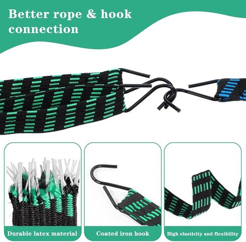 10 عبوات من حبال بنجي شديدة التحمل مع خطافات، 43.3-78.74 بوصة، أشرطة بنجي طويلة مسطحة قابلة للتعديل، لونين من الأشرطة المرنة لتأمين البضائع والأمتعة والأقمشة ومعدات التخييم in Kuwait