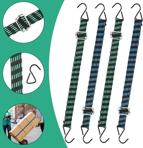 10 عبوات من حبال بنجي شديدة التحمل مع خطافات، 43.3-78.74 بوصة، أشرطة بنجي طويلة مسطحة قابلة للتعديل، لونين من الأشرطة المرنة لتأمين البضائع والأمتعة والأقمشة ومعدات التخييم in Kuwait