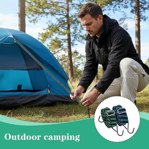 10 عبوات من حبال بنجي شديدة التحمل مع خطافات، 43.3-78.74 بوصة، أشرطة بنجي طويلة مسطحة قابلة للتعديل، لونين من الأشرطة المرنة لتأمين البضائع والأمتعة والأقمشة ومعدات التخييم in Kuwait