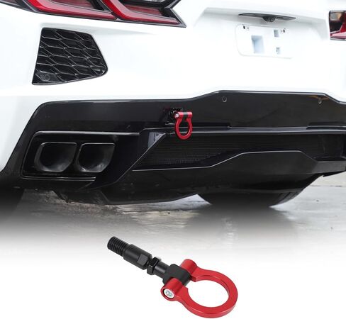 Rear Bumper Tow Hook Compatible with Chevrolet Corvette C8 2020-2026, Race Style Rear Tow Hook O-Ring, Exterior Tow Hook Trailer Hitch Accessories (Red) in Saudi Arabia