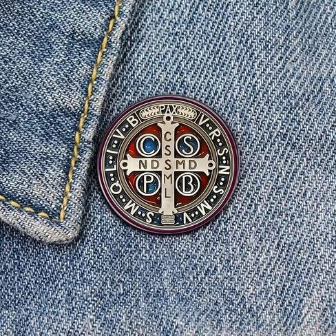 Saint Benedict Medal Brooch Pin Religious St Benedict Jesus Cross Pin Badge Catholic Amulet of Strength Protection Peace Prayer Jewelry in Saudi Arabia