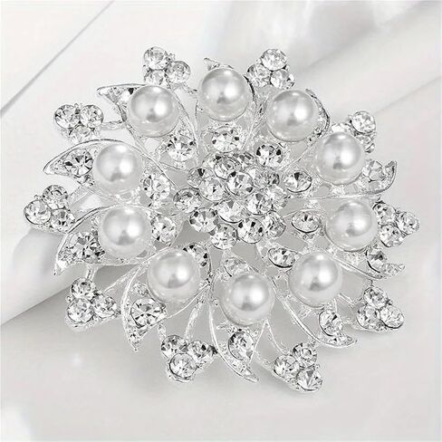 Vintage Vintage Women's Floral Brooch with Shiny Artificial Crystals and Irregular Shape Alloy Pin for Dresses, Jackets, Casual Outfits - Versatile Fashion Accessory in Saudi Arabia