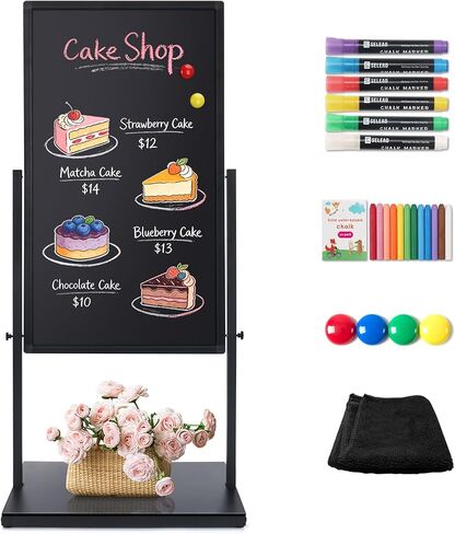 SELEAD 20"x45" Magnetic Aluminum Frame Chalkboard with Metal Floor Stand - 360° Reversible Double-Sided Chalk Board Heavy-Duty Indoor Outdoor Sign Board for Menu, Business, Cafe, Home Office in Kuwait