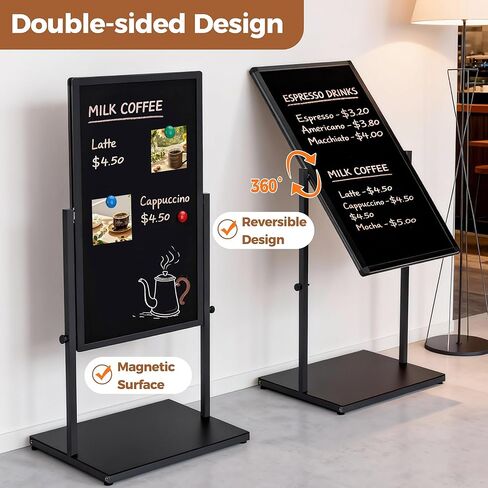 SELEAD 20"x45" Magnetic Aluminum Frame Chalkboard with Metal Floor Stand - 360° Reversible Double-Sided Chalk Board Heavy-Duty Indoor Outdoor Sign Board for Menu, Business, Cafe, Home Office in Kuwait