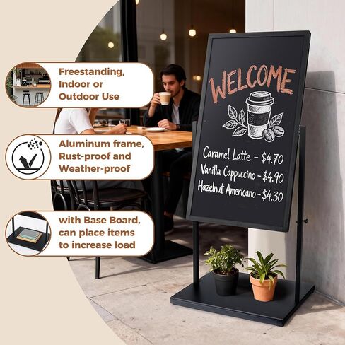 SELEAD 20"x45" Magnetic Aluminum Frame Chalkboard with Metal Floor Stand - 360° Reversible Double-Sided Chalk Board Heavy-Duty Indoor Outdoor Sign Board for Menu, Business, Cafe, Home Office in Kuwait
