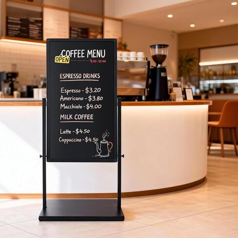 SELEAD 20"x45" Magnetic Aluminum Frame Chalkboard with Metal Floor Stand - 360° Reversible Double-Sided Chalk Board Heavy-Duty Indoor Outdoor Sign Board for Menu, Business, Cafe, Home Office in Kuwait