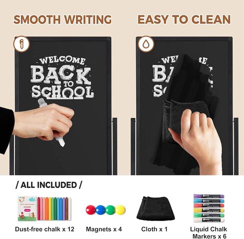SELEAD 20"x45" Magnetic Aluminum Frame Chalkboard with Metal Floor Stand - 360° Reversible Double-Sided Chalk Board Heavy-Duty Indoor Outdoor Sign Board for Menu, Business, Cafe, Home Office in Kuwait