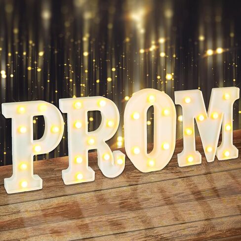 Prom Decorations 2026, 4 Pcs Prom Letters with Warm LED Lights, Prom Centerpieces Table Decorations, Prom Party Supplies, Prom Backdrop Photo Booth Props, Lighted Prom Décor Sign (White) in Kuwait