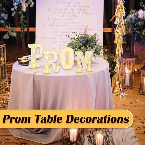 Prom Decorations 2026, 4 Pcs Prom Letters with Warm LED Lights, Prom Centerpieces Table Decorations, Prom Party Supplies, Prom Backdrop Photo Booth Props, Lighted Prom Décor Sign (White) in Kuwait