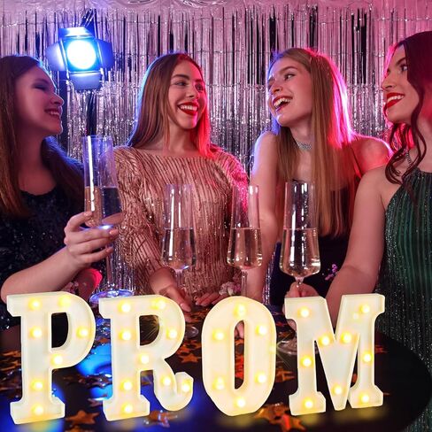 Prom Decorations 2026, 4 Pcs Prom Letters with Warm LED Lights, Prom Centerpieces Table Decorations, Prom Party Supplies, Prom Backdrop Photo Booth Props, Lighted Prom Décor Sign (White) in Kuwait