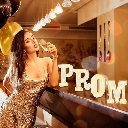 Prom Decorations 2026, 4 Pcs Prom Letters with Warm LED Lights, Prom Centerpieces Table Decorations, Prom Party Supplies, Prom Backdrop Photo Booth Props, Lighted Prom Décor Sign (White) in Kuwait