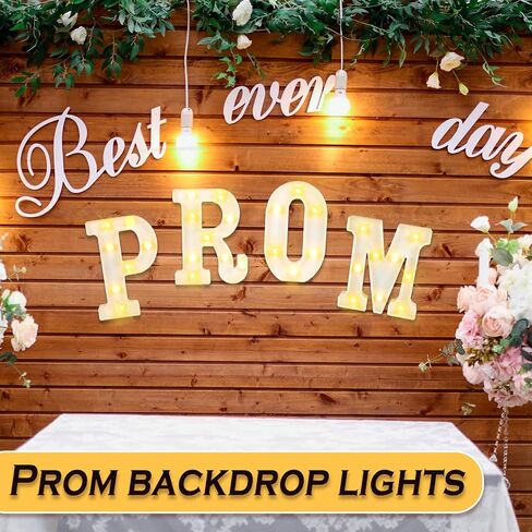 Prom Decorations 2026, 4 Pcs Prom Letters with Warm LED Lights, Prom Centerpieces Table Decorations, Prom Party Supplies, Prom Backdrop Photo Booth Props, Lighted Prom Décor Sign (White) in Kuwait