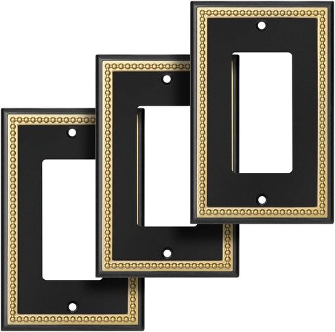 Pearled Frame Decorative Wall Plate Switch Plate Outlet Cover (Single Toggle 2PK, Black & Dark Golden) in Kuwait