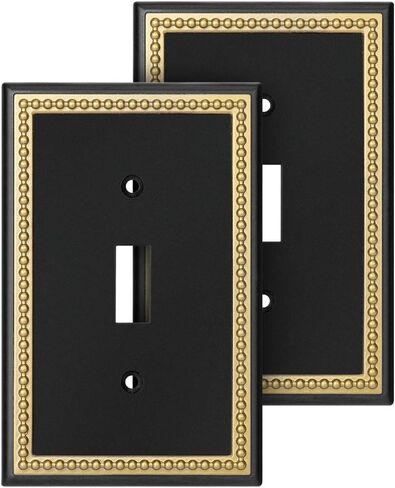 Pearled Frame Decorative Wall Plate Switch Plate Outlet Cover (Single Toggle 2PK, Black & Dark Golden) in Saudi Arabia