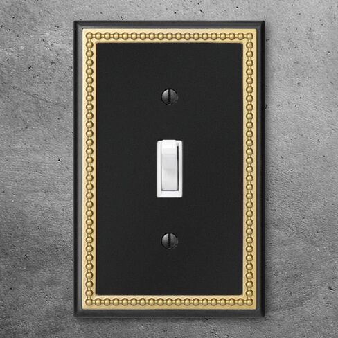 Pearled Frame Decorative Wall Plate Switch Plate Outlet Cover (Single Toggle 2PK, Black & Dark Golden) in Saudi Arabia