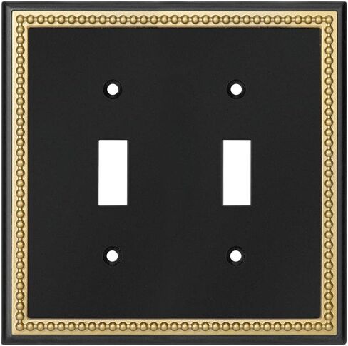 Pearled Frame Decorative Wall Plate Switch Plate Outlet Cover (Single Toggle 2PK, Black & Dark Golden) in Saudi Arabia