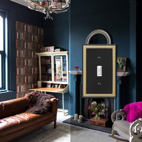 Pearled Frame Decorative Wall Plate Switch Plate Outlet Cover (Single Toggle 2PK, Black & Dark Golden) in Saudi Arabia