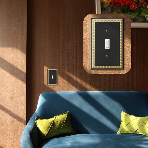 Pearled Frame Decorative Wall Plate Switch Plate Outlet Cover (Single Toggle 2PK, Black & Dark Golden) in Saudi Arabia