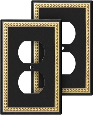Pearled Frame Decorative Wall Plate Switch Plate Outlet Cover (Single Toggle 2PK, Black & Dark Golden) in Saudi Arabia