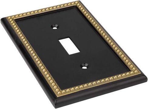 Pearled Frame Decorative Wall Plate Switch Plate Outlet Cover (Single Toggle 2PK, Black & Dark Golden) in Saudi Arabia