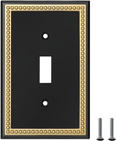Pearled Frame Decorative Wall Plate Switch Plate Outlet Cover (Single Toggle 2PK, Black & Dark Golden) in Saudi Arabia
